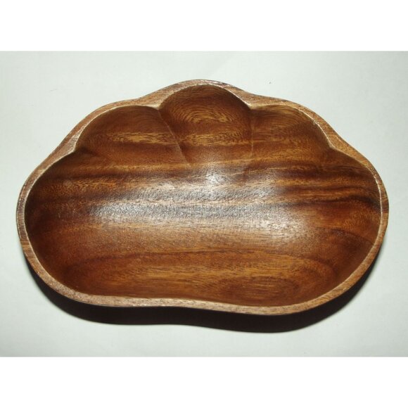 Monkey Pod Wood 7"Bowl seashell shell scalloped Serving Trinket Nut Dish MCM vtg - Picture 6 of 6